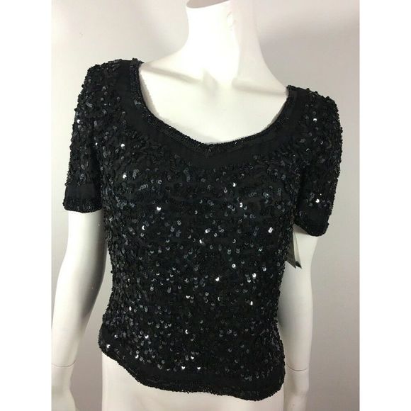 Vintage Beaded Sequin Silk Blouse - Picture 2 of 8